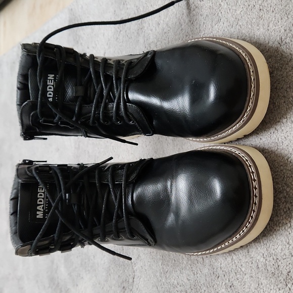 Steve Madden Black Boots Deelin Sz 11 Side Zipper & Lace Up - Picture 2 of 13